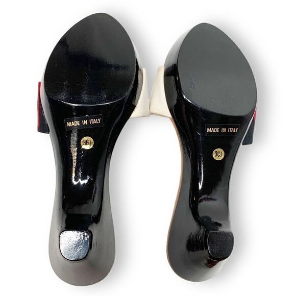 Burberry Vintage Tan Black Cream Red Wooden Heeled Sandals Women’s Size 36.5 (6) - Picture 5 of 8